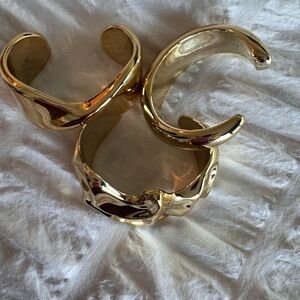 Gold Sculptural Open Cuff 3 Bracelet set - Women Jewelry